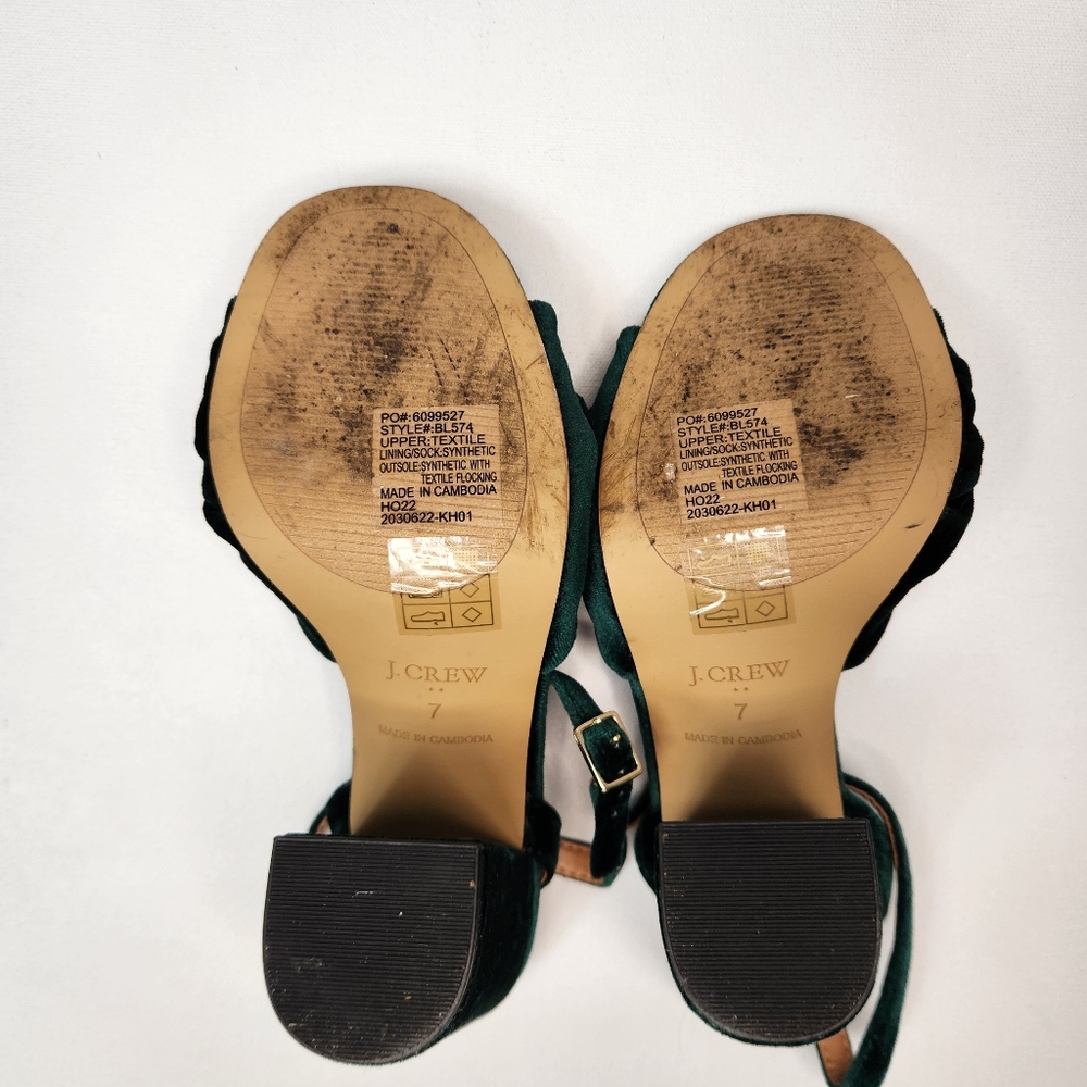 J. Crew Velvet Bow Women's Platform Heels Academic Green Size 7 - Picture 8 of 9